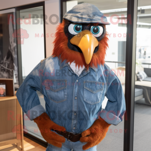 Rust Eagle mascot costume character dressed with a Denim Shirt and Pocket squares