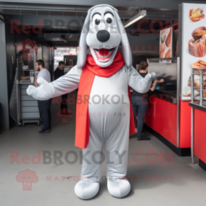 Silver Hot Dogs mascot costume character dressed with a Cover-up and Suspenders