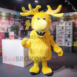 Yellow Moose mascot costume character dressed with a Dress and Hair clips