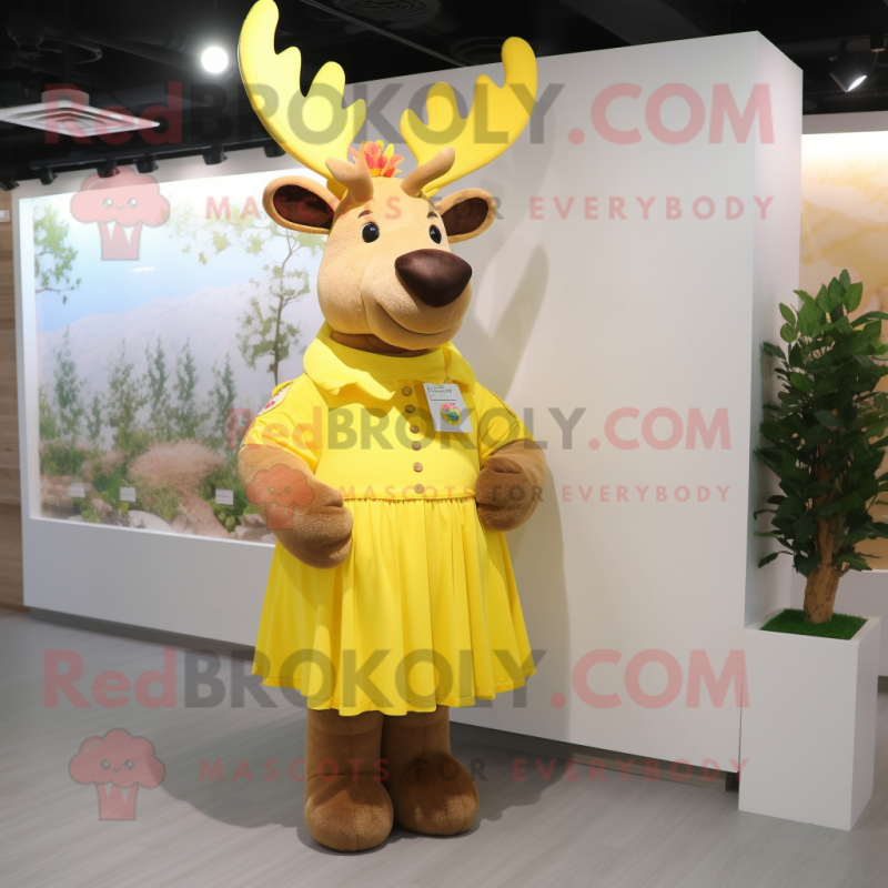 Yellow Moose mascot costume character dressed with a Dress and Hair clips