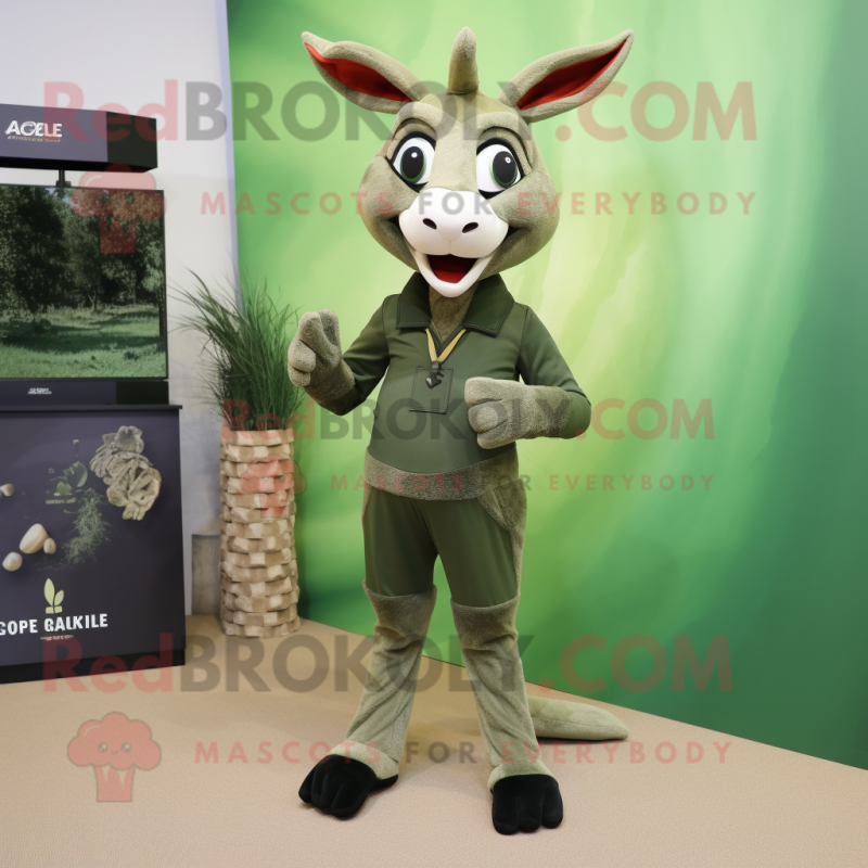 Olive Gazelle mascot costume character dressed with a Trousers and Foot pads