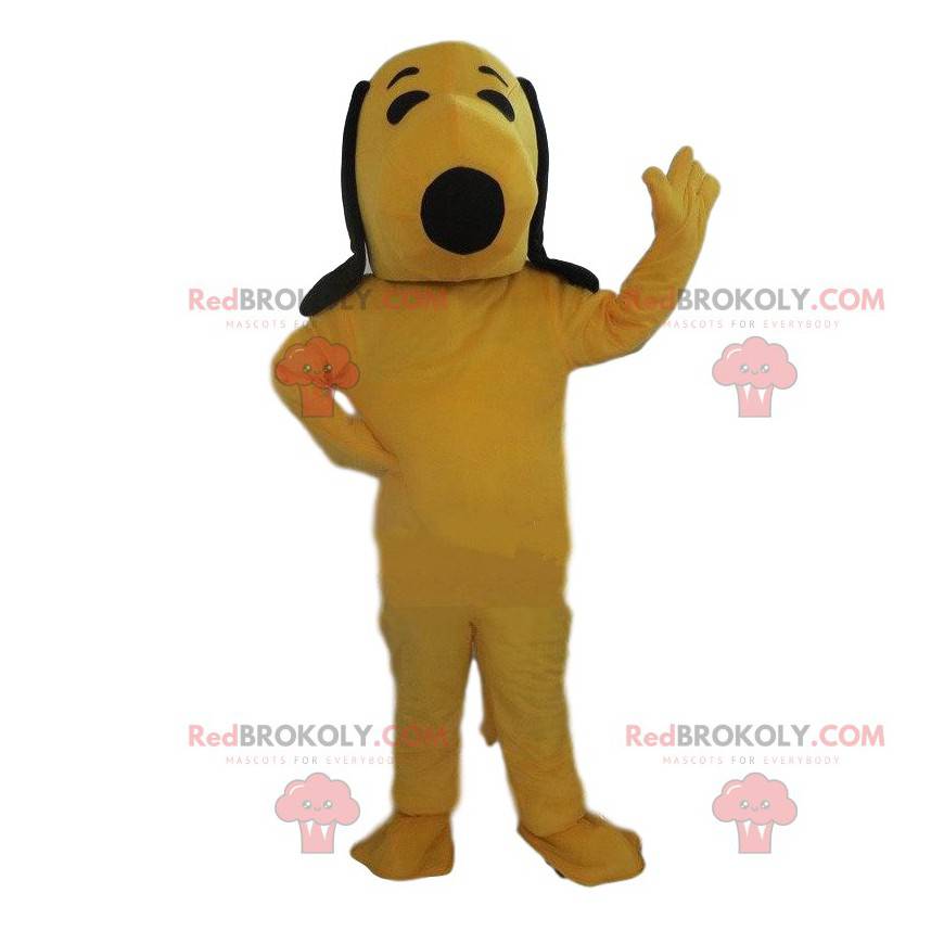 Maskot Snoopy, den berömda serietidningshunden, gul hunddräkt -