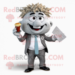 Silver Pulled Pork Sandwich mascot costume character dressed with a Suit Pants and Pocket squares