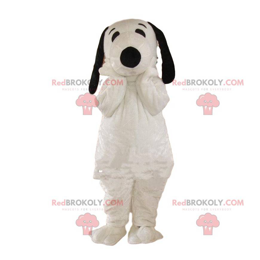 Snoopy mascotte, beroemde cartoon witte en zwarte hond -