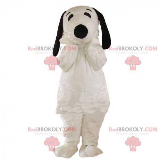 Snoopy mascotte, beroemde cartoon witte en zwarte hond -