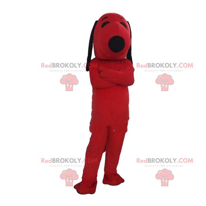 Snoopy mascotte, de beroemde hond uit het stripboek, rood