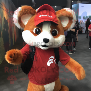 Tan Red Panda mascot costume character dressed with a Long Sleeve Tee and Beanies