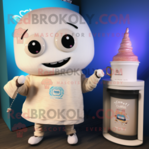 Cream Scented Candle mascot costume character dressed with a Sweater and Watches