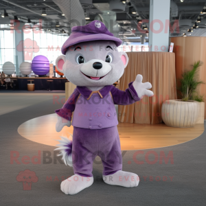 Lavender Ferret mascot costume character dressed with a Corduroy Pants and Hairpins