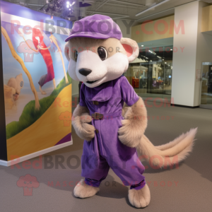 Lavender Ferret mascot costume character dressed with a Corduroy Pants and Hairpins