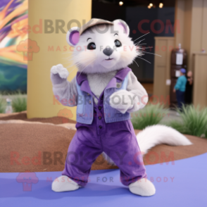 Lavender Ferret mascot costume character dressed with a Corduroy Pants and Hairpins