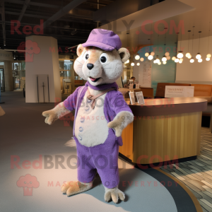 Lavender Ferret mascot costume character dressed with a Corduroy Pants and Hairpins