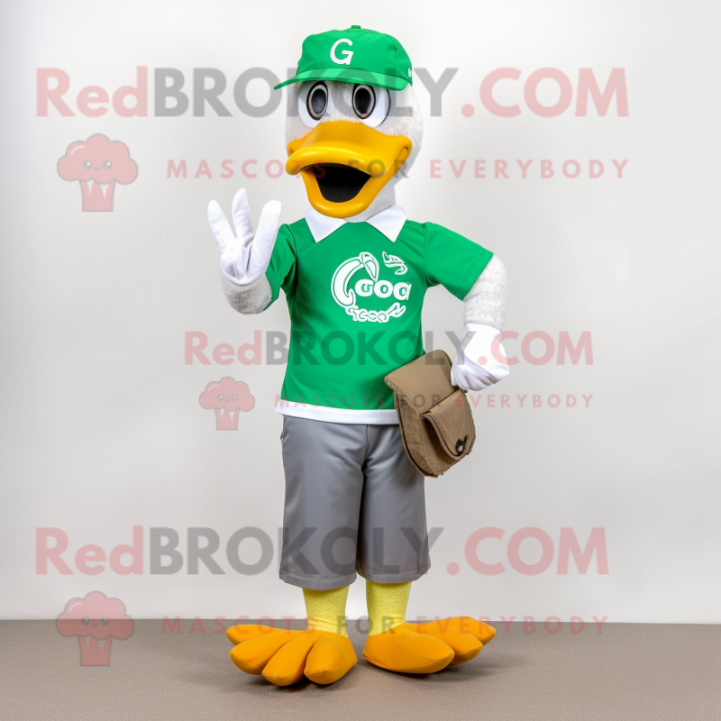 Green Goose mascot costume character dressed with a Polo Tee and Bracelets Green Goose mascot costume character dressed with a Polo Tee and Bracelets