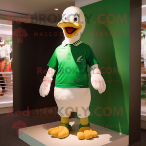 Green Goose mascot costume character dressed with a Polo Tee and Bracelets