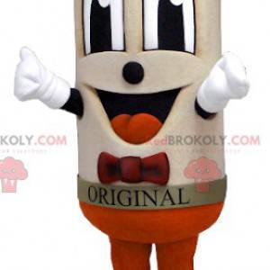 Mascotte de saucisse de grand bonhomme beige souriant -