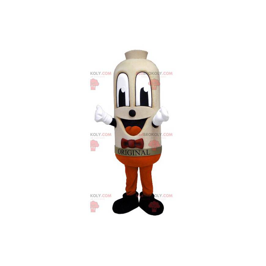 Mascotte de saucisse de grand bonhomme beige souriant -