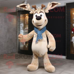 Beige Reindeer mascot costume character dressed with a Bootcut Jeans and Scarves