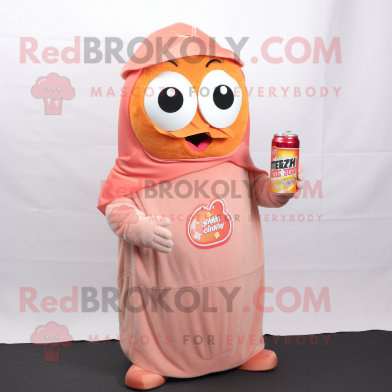 Peach Soda Can mascot costume character dressed with a Turtleneck and Shawl pins