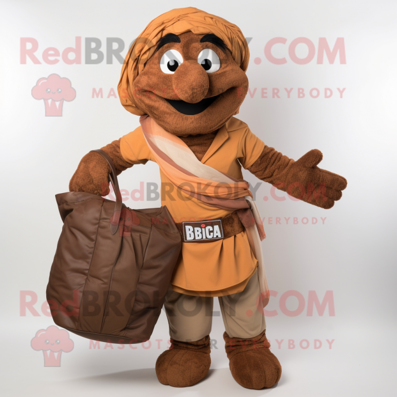 Brown Tikka Masala mascot costume character dressed with a Cargo Pants and Handbags