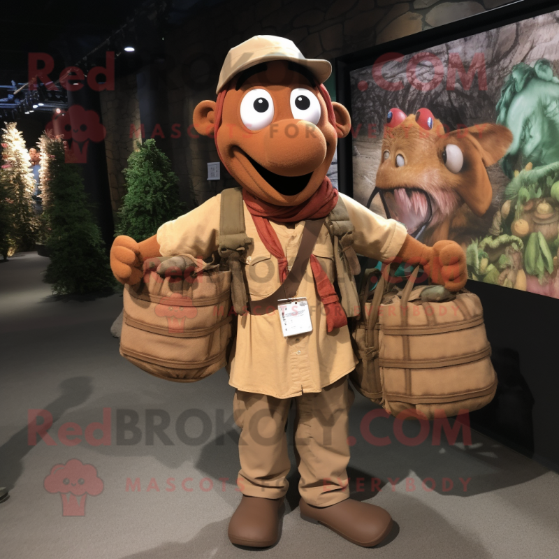 Brown Tikka Masala mascot costume character dressed with a Cargo Pants and Handbags