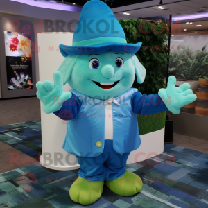 Sky Blue Leprechaun Hat mascot costume character dressed with a Cover-up and Foot pads