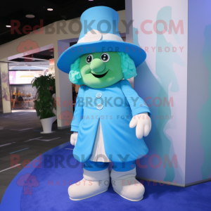 Sky Blue Leprechaun Hat mascot costume character dressed with a Cover-up and Foot pads