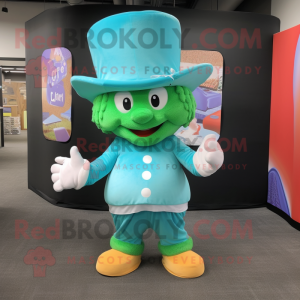 Sky Blue Leprechaun Hat mascot costume character dressed with a Cover-up and Foot pads