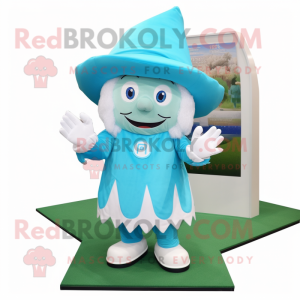 Sky Blue Leprechaun Hat mascot costume character dressed with a Cover-up and Foot pads