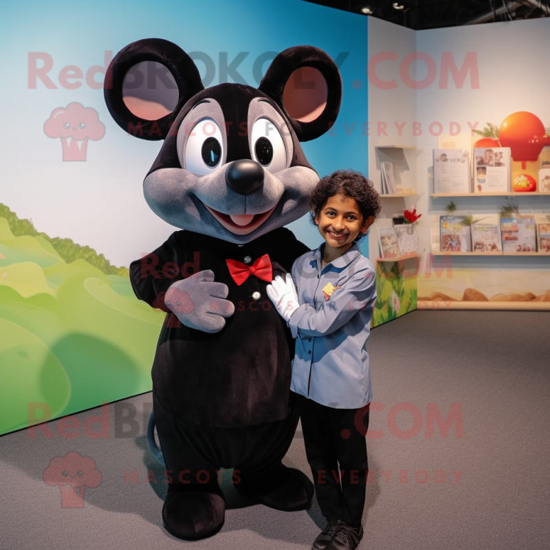 Black Mouse mascot costume character dressed with a Blouse and Watches