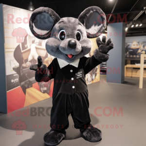 Black Mouse mascot costume character dressed with a Blouse and Watches