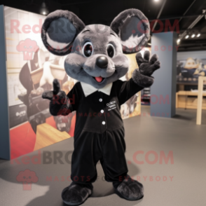Black Mouse mascot costume character dressed with a Blouse and Watches