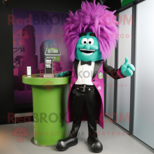 Magenta Green Beer mascot costume character dressed with a Tuxedo and Hair clips