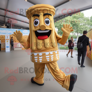 Tan French Fries mascot costume character dressed with a Trousers and Anklets