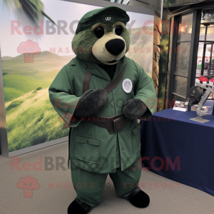 Green Navy Seal mascot costume character dressed with a Coat and Keychains