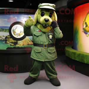 Green Navy Seal mascot costume character dressed with a Coat and Keychains