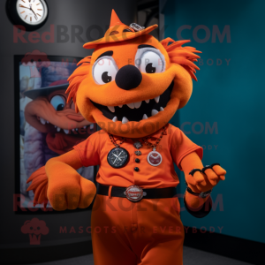 Orange Vampire mascot costume character dressed with a Baseball Tee and Bracelet watches
