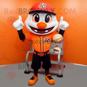 Orange Vampire mascot costume character dressed with a Baseball Tee and Bracelet watches