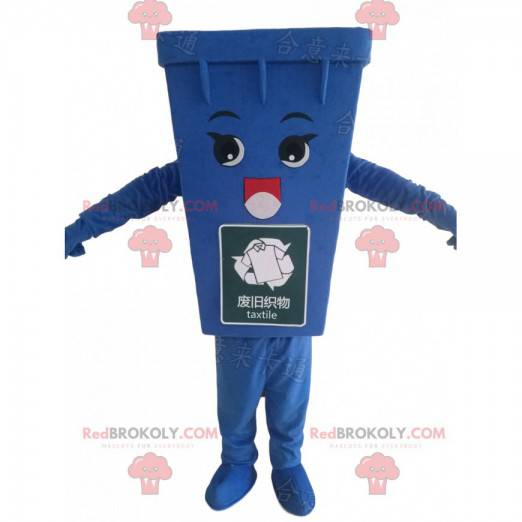 Mascota del contenedor azul, traje de basura azul -