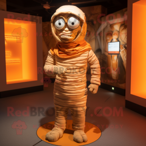Orange Mummy mascot costume character dressed with a Sweatshirt and Necklaces