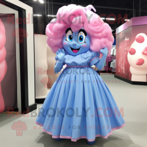 Sky Blue Pink mascot costume character dressed with a Ball Gown and Belts