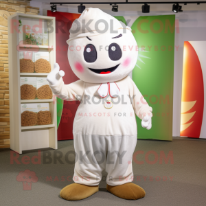 White Cherry mascot costume character dressed with a Corduroy Pants and Hairpins
