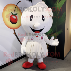 White Cherry mascot costume character dressed with a Corduroy Pants and Hairpins
