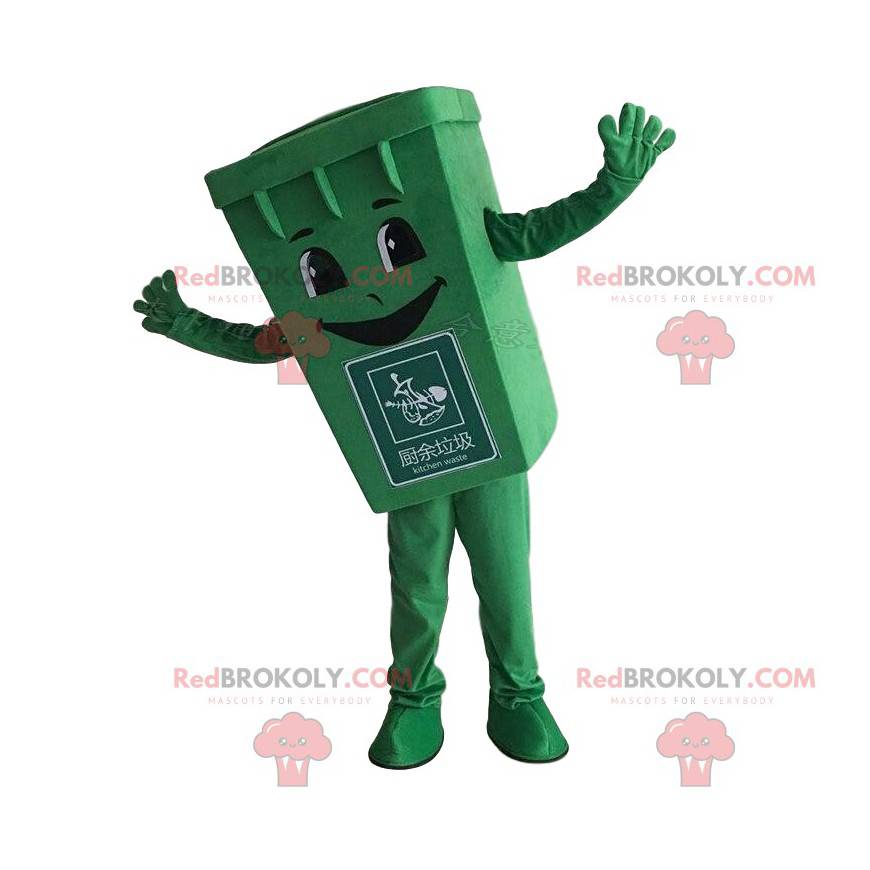 Mascotte de poubelle verte, costume de benne à ordures -