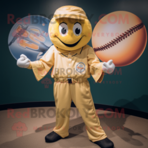 Gold Baseball Ball mascot costume character dressed with a Graphic Tee and Tie pins