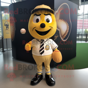 Gold Baseball Ball mascot costume character dressed with a Graphic Tee and Tie pins