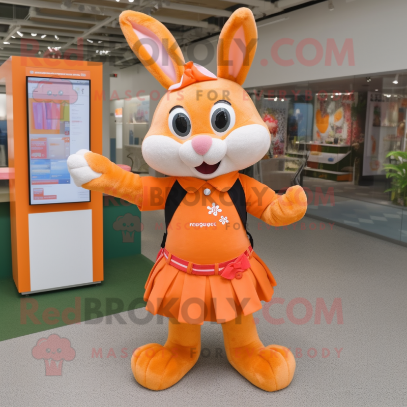 Orange Rabbit mascot costume character dressed with a Skirt and Bracelets