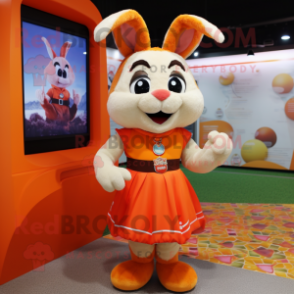 Orange Rabbit mascot costume character dressed with a Skirt and Bracelets