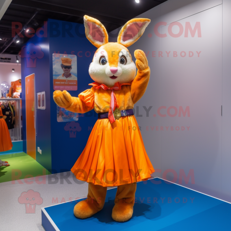 Orange Rabbit mascot costume character dressed with a Skirt and Bracelets