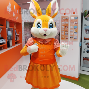 Orange Rabbit mascot costume character dressed with a Skirt and Bracelets
