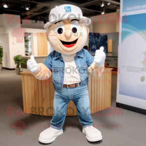 Cream Pendant mascot costume character dressed with a Chambray Shirt and Caps